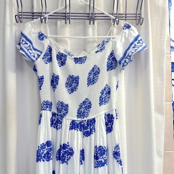 NWT Women’s Dress Day Saint Barth Blue & White Off The Shoulder Maxi Dress Sz L - Picture 12 of 16
